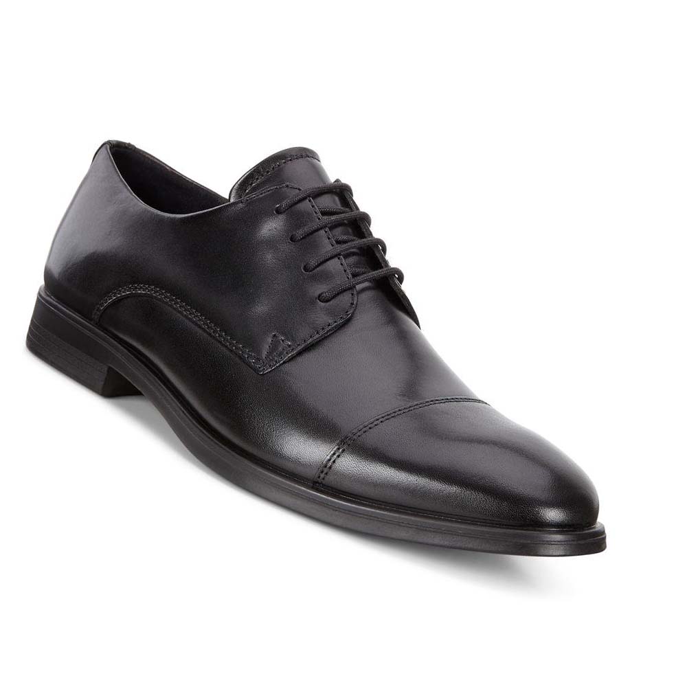 Men's Ecco Melbourne Cap Toe Tie Dress Shoes Black | Canada 521SGL